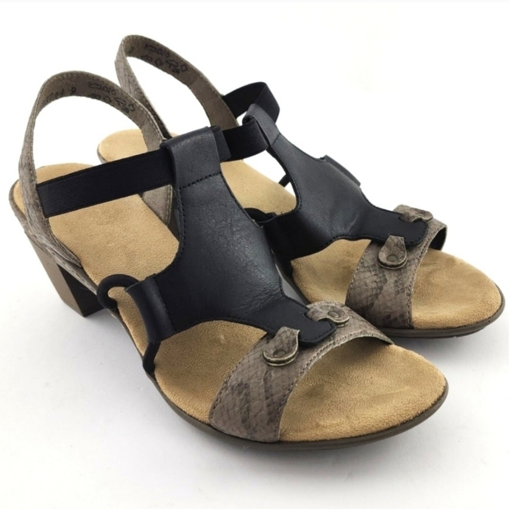 Reiker Women's Slingback Heeled Sandals Black Snake Print Lightweight Comfort 37 - Picture 4 of 16